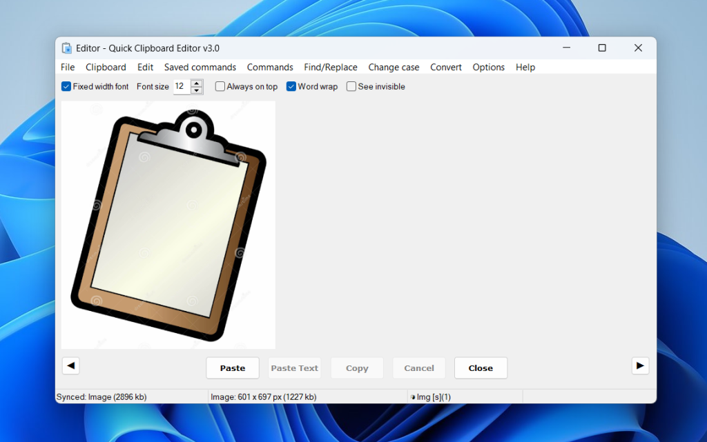 Quick Clipboard Editor interface