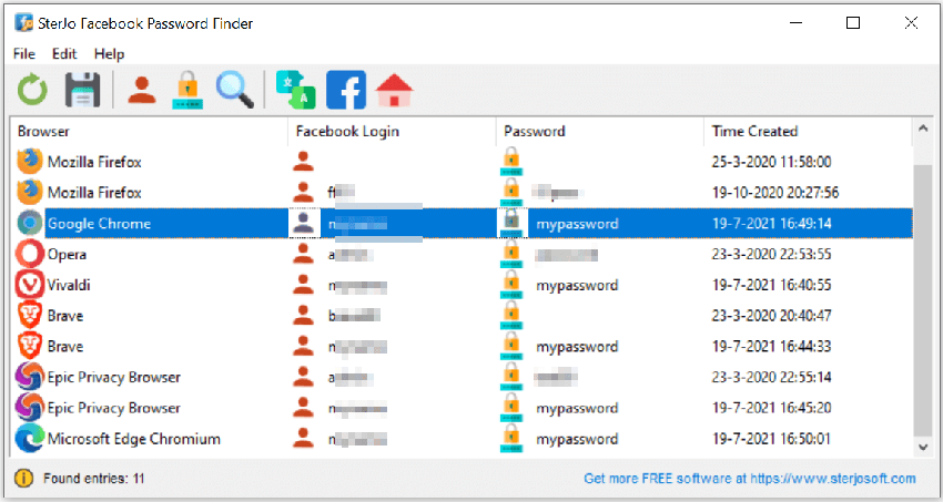 SterJo Facebook Password Finder scanning interface