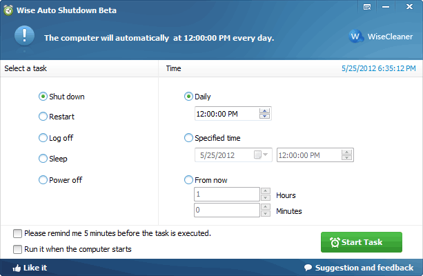 Wise Auto Shutdown scheduling interface
